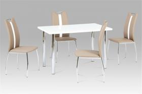 The Naomi Dining Table - with Chrome and Brown Chairs with White Stripe