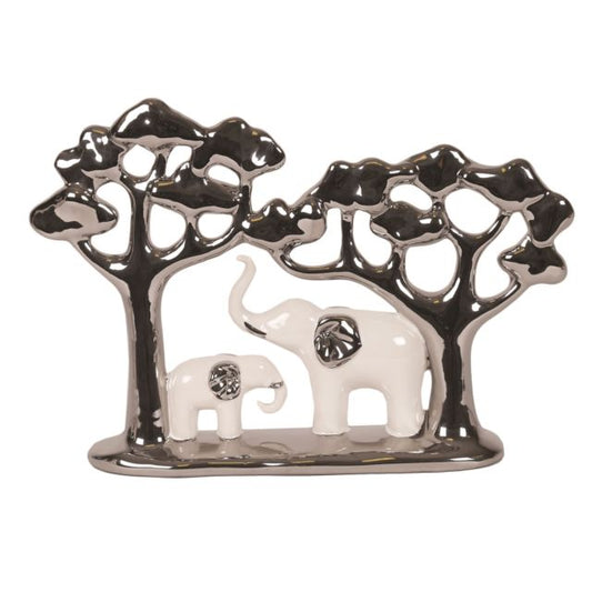 White & Silver Elephant Decor 22cm